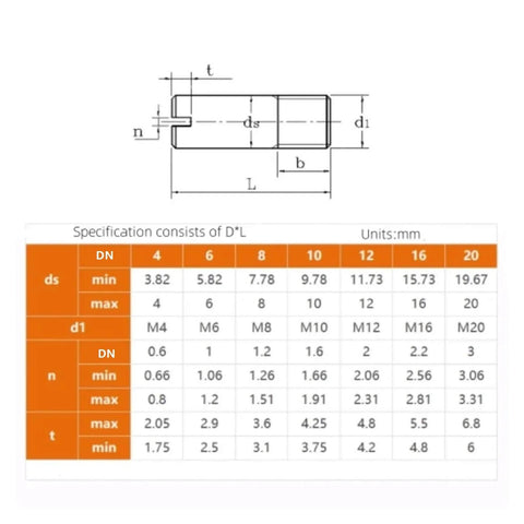 Built Tough 45 Steel Outside Thread Solid Dowel Pins With Slotted Head For Precise Positioning And Reliable Roll Shaft diagram