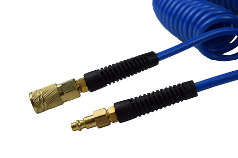 Five Pack Polyurethane Recoil Air Hose Kit Pro Grade With One Quarter Inch Inner Diameter By Twenty Five Feet Self Coiling Bend Restrictor