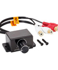 Universal Car Amplifier RCA Level Controller With Dope Bass Control Knob And Sub Amp Volume Cable, black box with RCA plugs