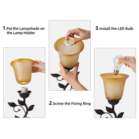 Installation steps for Touch Control Table Lamp With Two USB Ports, 3-Way Dimmable Bedside Light, Amber Glass Shade