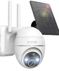 Solar Powered Wireless Outdoor Security Camera With AI Detection, 2K 360 Degree PTZ, Spotlight And Siren attached with solar panel