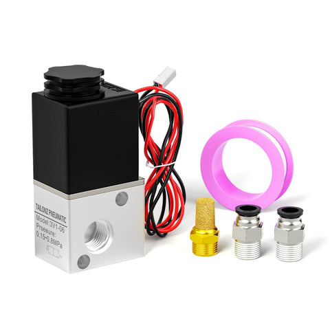 Pneumatic Solenoid Valve One Eighth NPT DC12V, 3 way 2 position normally closed, with accessories, Model 3V1-06 for quick installation