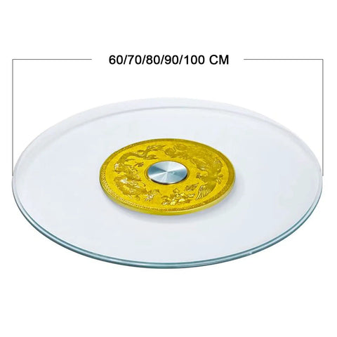 Glass Lazy Susan Turntable With Silent Aluminum Bearing Large Round Serving Tray showcasing gold design and size options