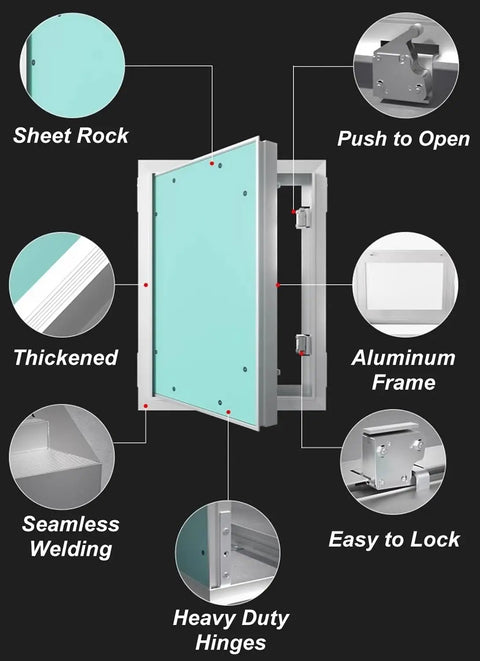 Smooth Finish Paintable Flush Mount Plumbing Access Panel For Drywall Sheetrock Hidden Wall Door with aluminum frame and heavy duty hinges.
