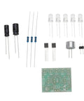 Sound Activated LED Melody Light Kit for Hands On Soldering Practice featuring components like capacitors, resistors, and PCB.