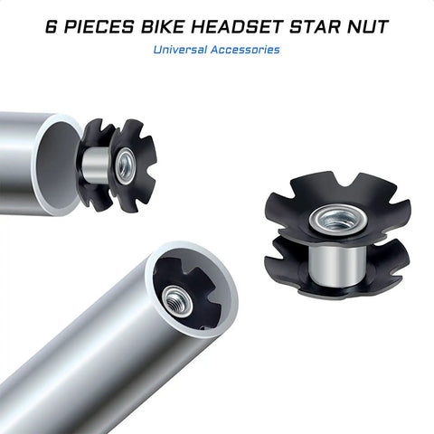 Six Pack Bike Headset Star Nut Built Tough For 1 1/8 Inch Forks 28.6mm 6mm Screw Universal Fit Heavy Duty Steel