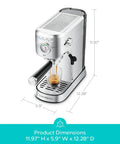 PFAS Free Espresso Machine With Steam Wand And 20 Bar Pressure, Stainless Steel Coffee Maker, 34 Oz Tank, Compact Silver