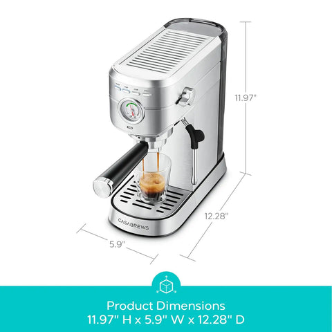 PFAS Free Espresso Machine With Steam Wand And 20 Bar Pressure, Stainless Steel Coffee Maker, 34 Oz Tank, Compact Silver