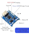 Plug And Go Tp4056 Lithium Battery Charger Board With Type C Usb 5V 1A Input And Thermal Cutoff Protection For 3.7V Cells And Maker Projects Solid Deal, showing circuit components and LED indicators.
