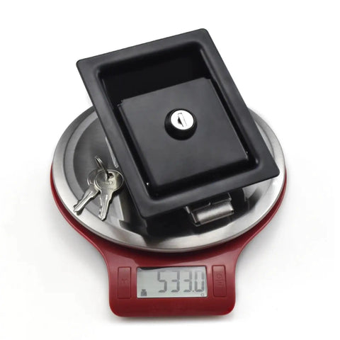 Visible Push To Close Latch For Cabinets, Pull To Open, Same Plane Lock Panel, Model 64 10 302 90 on digital scale