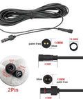 2 Pin Outdoor Solar String Lights Extension Cable, 16 Ft Waterproof Extension Cord details and measurements shown