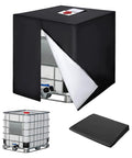 Durable Oxford Fabric IBC Tote Tank Cover For 330 Gallon Totes, Keeps Dust And Weather Out, Clean And Snug Storage, Easy Snap Closure, Fits Standard Tote Tanks, Heavy Duty Protective Shield, black cover on IBC tank