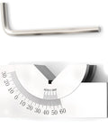 Preamer AP25 adjustable micro angle gauge with 0–60° scale and an L-shaped hex key; white protractor-style gauge shown.