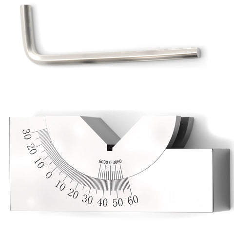 Preamer AP25 adjustable micro angle gauge with 0–60° scale and an L-shaped hex key; white protractor-style gauge shown.