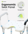 Heavy Duty Adjustable Shower Chair With Arms For Inside Shower 300 Lb Capacity Cutout Seat with ergonomic design and drainage holes