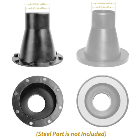 Killer Quality Two And One Half Inch Dust Collection Steel Ports Two Pack showing black and gray couplers for vacuum systems.