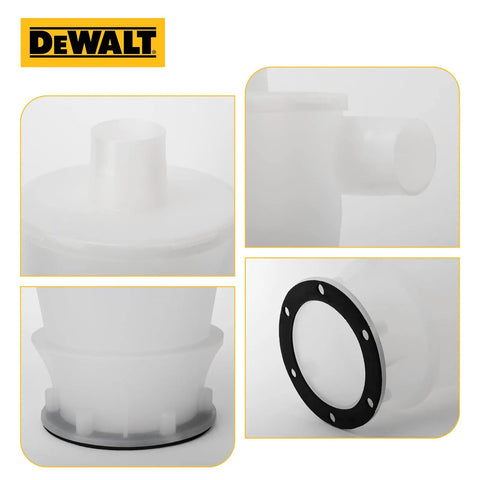 Cyclone design dust separator for wet and dry shop vacuums, close-up of gasket and individual components.