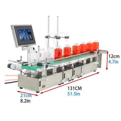 Rock Solid Automatic Double Head Liquid Filling Machine With Dead Simple Plug And Play Interface And No Fuss Adjustable Speed For Smooth Assembly Line Bottling on conveyor.