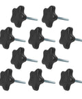 Powertec 10-pack 1/4-20 five-star knobs with 2-inch threaded studs, black knobs for woodworking tools and jigs