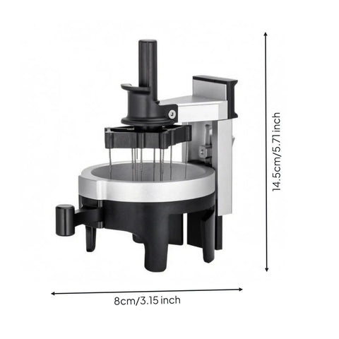 Premium 58 Millimeter Espresso Puck Distributor With Adjustable Height Rotary Pointer for even extraction and quality pulls.