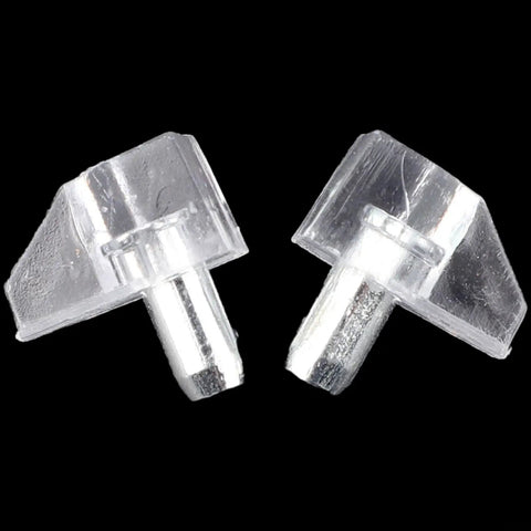 Close-up of Clear Shelf Pins Kit with Metal Pins for Cabinets and Wood Shelves Low Profile Transparent Plastic Brackets Durable