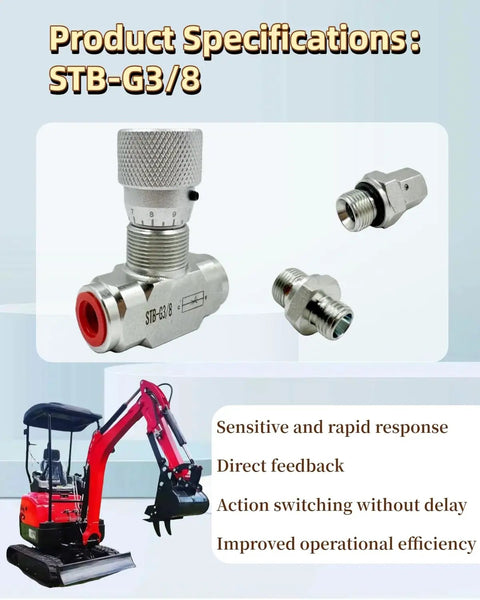 Hydraulic Flow Control Valve STB G3/8 Three Eighths Inch L08 For Mini Excavator One To Two Ton With Two Sided Connectors