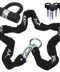 Beefy 180cm Long 6ft Heavy Duty Motorcycle Chain Lock With 12mm Thick Hex Links, 4 Keys, and 16mm U Lock Disc Lock for Motorcycles, ATVs, Trailers, and Cargo Containers on white background