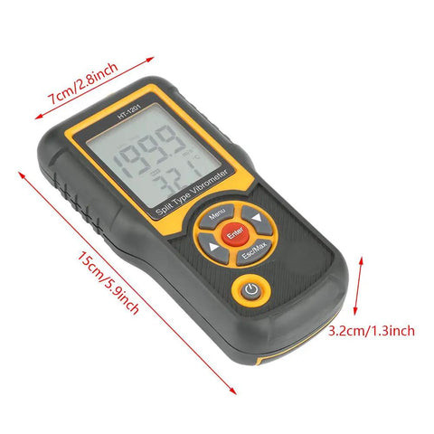 Handheld Vibration Meter With Vibrometer Analyzer, Dual Temperature Readout Celsius Or Fahrenheit, Piezoelectric Accelerometer Transducer, Converts Vibration Into Electrical Signal, Shows Speed, Acceleration, And Displacement For Pro Maintenance, 15cm