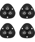 Self Adhesive Mini Caster Wheels 360 Degree Swivel For Small Appliances And Furniture Stainless Steel Rollers For Storage Bins And Trash Cans Low Height Elevation Quiet Smooth Movement Easy Install Non Marking On Floors 4 Pack Black, shown from front view.