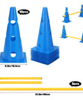 Dog Agility Hurdle Cone Set with ten 12.5-inch cones and five 31.5-inch rods, height adjustable crossbar for training.