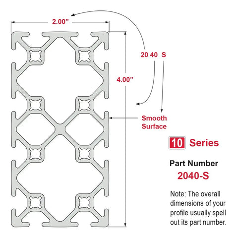 2 Inch By 4 Inch T Slotted Aluminum Extrusion For DIY Projects With Twelve Open T Slots High Strength 6063 T6 Aluminum Smooth Clear Anodized Finish Perfect For Linear Rails Track Guides And Custom Machinery. 2040-S profile drawing