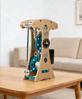 Assembled DIY Metal Pendulum Wall Clock Kit with 3D Puzzle Mechanical Model Gears on a wooden table in a living room.