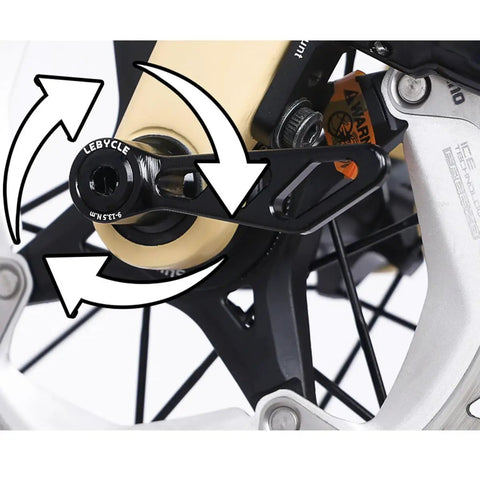 Close-up of Beefy M15x148 Quick Release Thru Axle for MTB and Road Bikes, featuring rotating flange and tool-free lock mechanism.