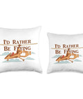 Throw pillows with gyrocopter design and 'I'd Rather Be Flying' text, perfect gift for pilots. Gyroplane Throw Pillow For Gyrocopter And Autogyro Pilots And Aviation Enthusiasts Perfect Gyrocopter Model Lover Gift Durable 100 Percent Spun Polyester Cover Soft And Eye Catching Flight Decor.