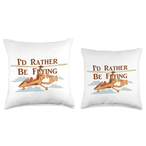 Throw pillows with gyrocopter design and 'I'd Rather Be Flying' text, perfect gift for pilots. Gyroplane Throw Pillow For Gyrocopter And Autogyro Pilots And Aviation Enthusiasts Perfect Gyrocopter Model Lover Gift Durable 100 Percent Spun Polyester Cover Soft And Eye Catching Flight Decor.