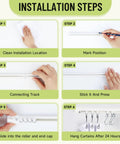 Self Adhesive Ceiling Curtain Track No Drill Curtain Rod For Windows Cabinets Closets Showers And RV Quick Install Damage Free Privacy Ready In Minutes Easy To Use installation steps chart