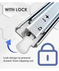 Heavy Duty Full Extension Drawer Slides 38 Inch Stainless Steel lock design for secure drawer operation and stability.
