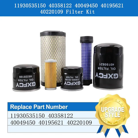 All In One Filter Kit For MT125 Tractor Replacement Set With Oil Filter Fuel Filter Air Filter Hydraulic Filter Includes 11930535150 40358122 40049450 40195621 40220109, showing five filters.