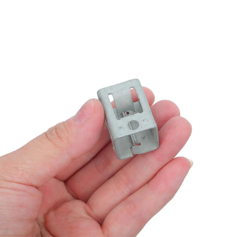 Rock Solid Spring Steel Solar Panel Mounting Clips 10 Pack in hand showing heavy-duty corrosion-resistant design.