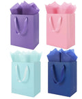 4 Pack Gift Bags With Handles 8 X 5 X 10 Inch Includes 8 Tissue Paper Color Combo Pink Purple Deep Blue Sky Blue Perfect For Birthday Parties Baby Showers Weddings Mothers Day Fathers Day Favors