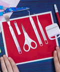 Vinyl Weeding Tools Set for Crafting and Diy Projects, precise hook and weeder tools, scissors on a red background