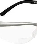 Protective Eyewear With Clear Lens And Silver Frame 2.0 Diopter Magnifying Safety Glasses, showing side and front view with soft nose bridge.