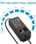 Universal Adjustable DC Power Supply 3V-24V, 3A 72W, showing voltage dial and LCD display for electronics use
