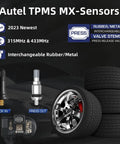 2in1 MX Sensor Dual Frequency Tire Pressure Sensor 315MHz 433MHz For TPMS Replacement With Original ID Cloning Easy Direct Swap No Relearn Snap In Works With MaxiTPMS Tools, rubber/metal valves