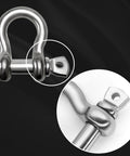 Close-up of a 316 Stainless Steel D Ring Shackle Marine Grade Heavy Duty Clevis Anchor Shackle Kit With Screw Pin.