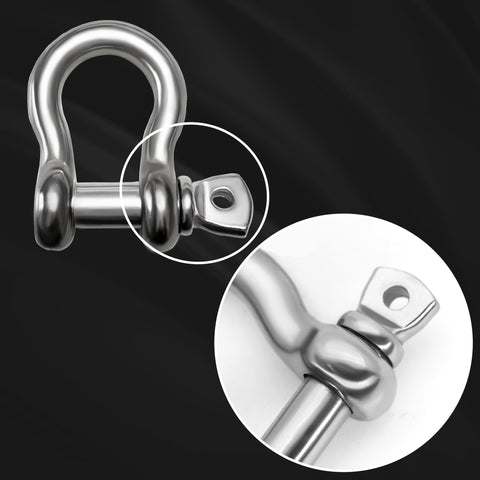 Close-up of a 316 Stainless Steel D Ring Shackle Marine Grade Heavy Duty Clevis Anchor Shackle Kit With Screw Pin.
