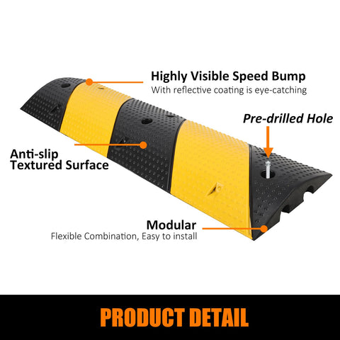 Two Pack Recycled Rubber Speed Bump Set With 25,000 Pound Capacity Durable Cable Protector Ramp For Driveways And Parking Lots Works On Concrete Asphalt And Gravel Reduces Impact Noise with modular, anti-slip design.