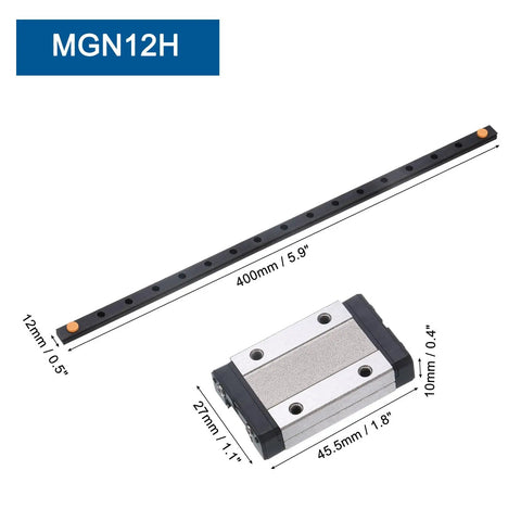 MGN12 400mm Linear Guide Rail With MGN12H Carriage Block and Mini Linear Guide for DIY projects, CNC machines, and 3D printers