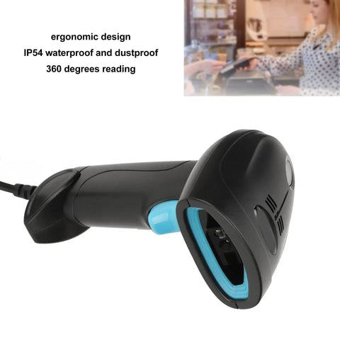 Built Tough USB Barcode Scanner For 1D 2D QR Codes, Quick Scan, ABS Construction, IP54 Dust Protected, Handheld Wired Device