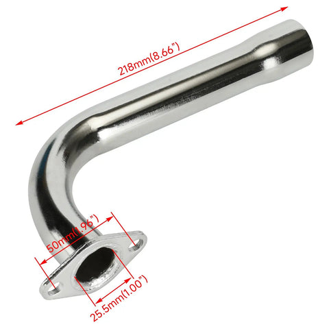 Exhaust Header Pipe Replacement For Predator 420 301cc 8hp GX240 270 390 with silver finish and dimensions shown.